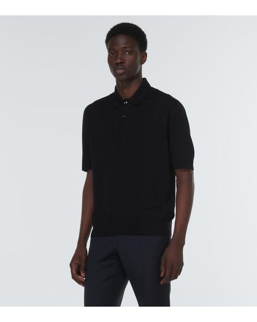 Burberry Black Wool And Silk Polo Top for men