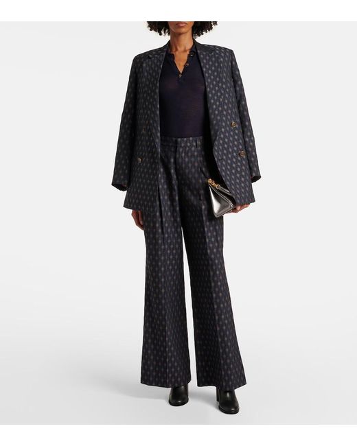 Etro Blue Printed Wool And Cotton Polo Sweater