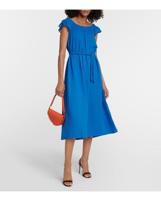 Velvet Blue Justine Cotton Midi Dress