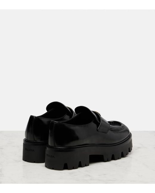 Prada Black Plateau-Loafers Aus Leder