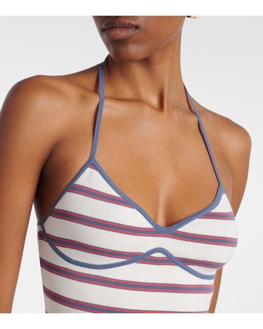 Faithfull The Brand Gray Citara Striped Halterneck Cotton-Blend Top