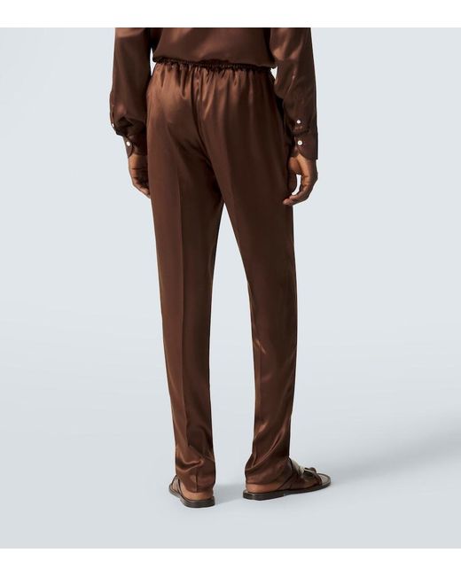 Rubinacci Brown Reversible Silk Straight Pants for men