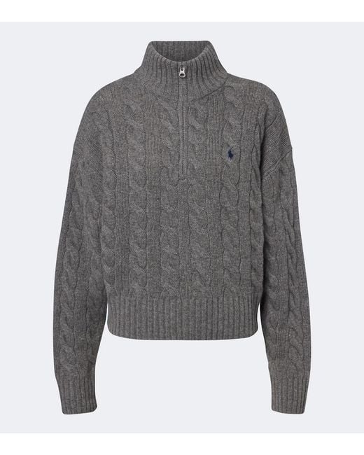 Polo Ralph Lauren Gray Cable-Knit Wool-Blend Half-Zip Sweater