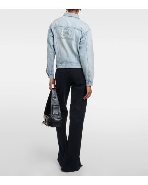 Veste raccourcie en jean Balenciaga en coloris Gray