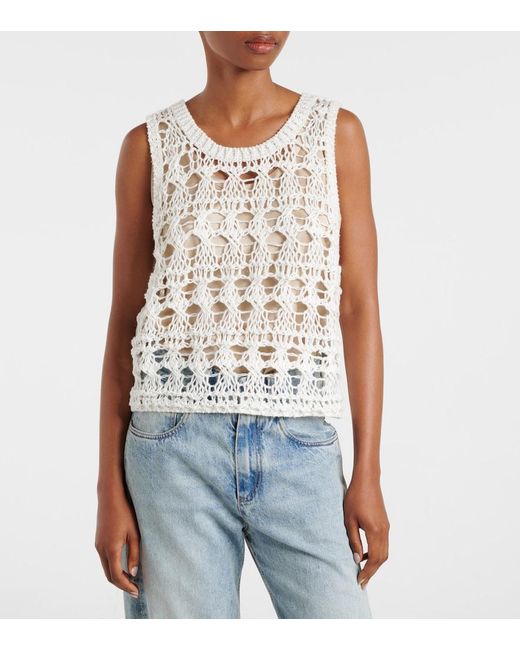 Brunello Cucinelli White Open-Knit Jute And Cotton-Blend Top