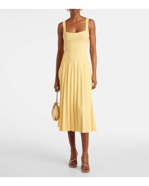 Staud Yellow Ellison Pleated Midi Dress