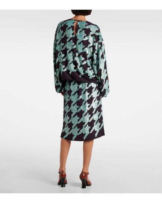 Dries Van Noten Blue Sequined Houndstooth Silk Sweatshirt