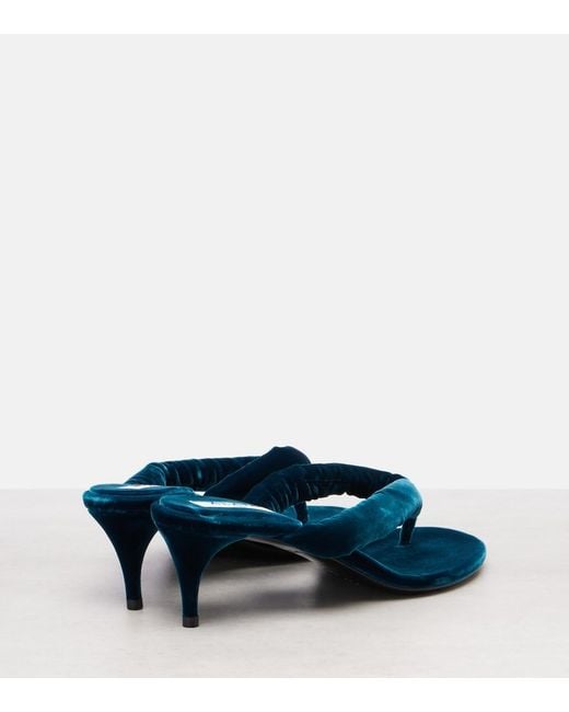 Alaïa Blue Velvet Thong Sandals