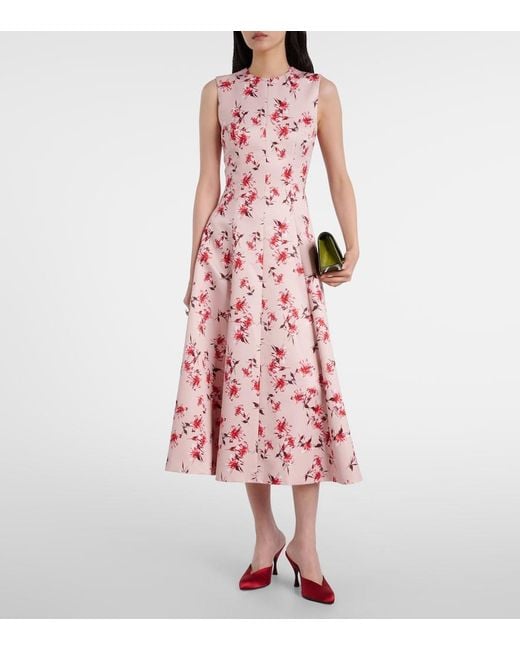 Emilia Wickstead Pink Mara Floral Faille Taffeta Midi Dress