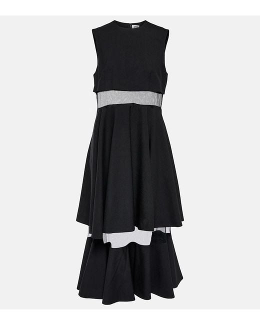 Noir Kei Ninomiya Black Mesh-Trimmed Wool Midi Dress