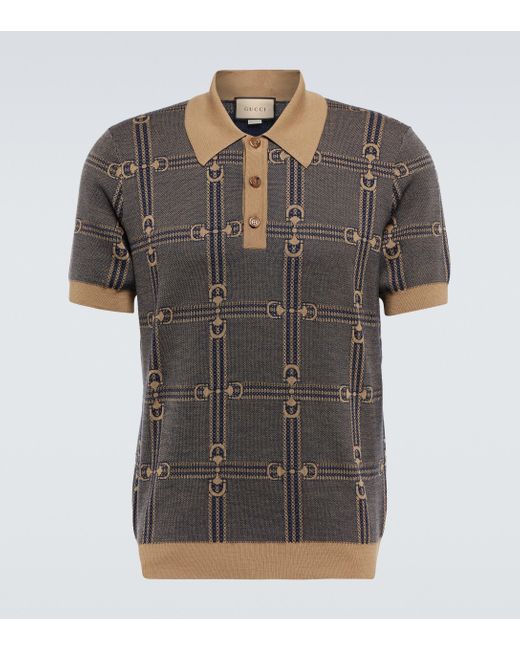 Gucci Horsebit Jacquard Knit Polo Shirt in Grey for Men Lyst UK