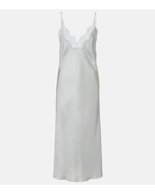 Rohe White Lace-Trimmed Silk Slip Dress