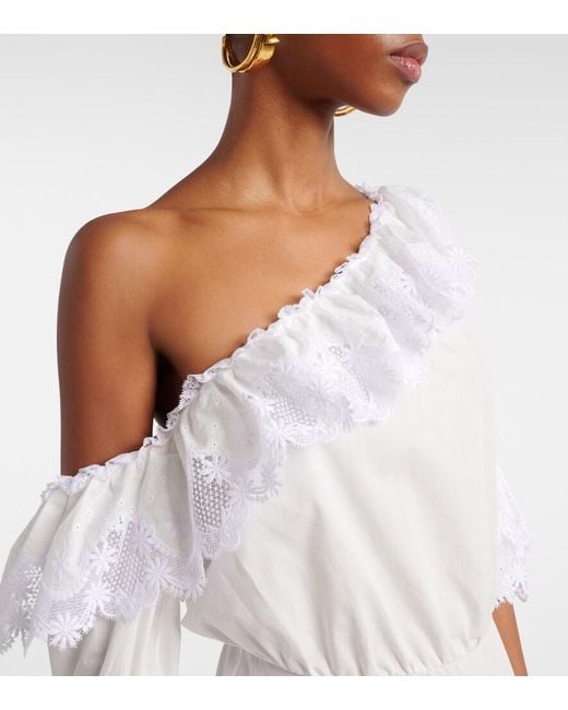 Saint Laurent White Embroidered Ruffled Cotton Poplin Minidress