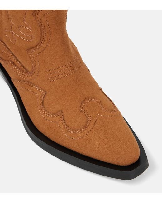Ganni Brown Embroidered Faux Leather Cowboy Boots