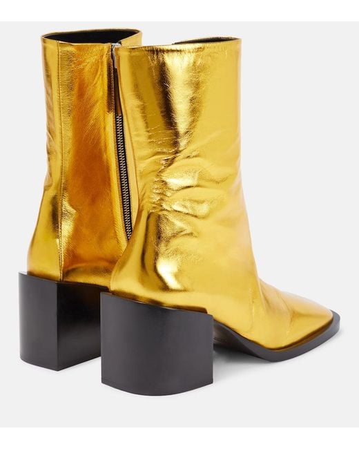 Jil Sander Yellow Metallic Leather Ankle Boots