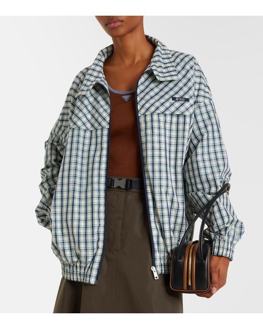 Prada Blue Checked Cotton-Blend Chambray Jacket