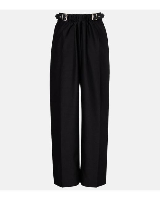 Loewe Black Gathered Wool And Silk Wide-Leg Pants