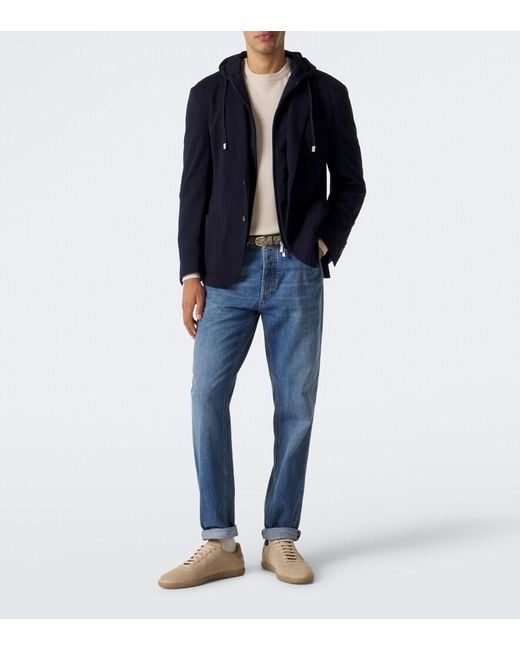 Eleventy Blue Hooded Layered Wool Blazer for men
