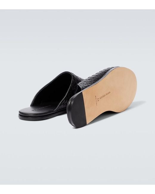 Bottega Veneta Black Intrecciato Leather Slippers for men