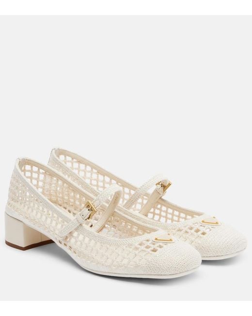 Prada White Crochet Mary Jane Pumps