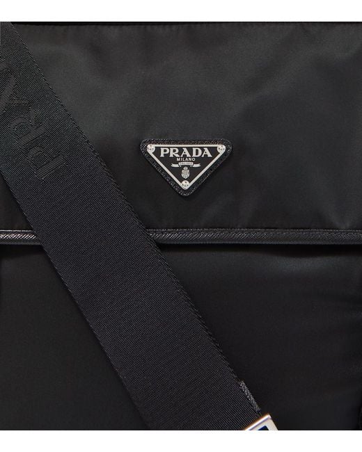 Prada Black Leather-Trimmed Re-Nylon Messenger Bag for men