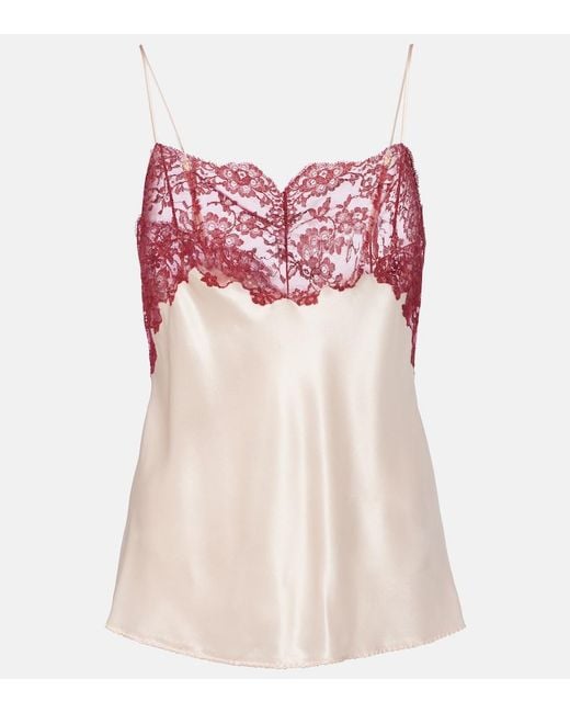 Saint Laurent Pink Lace-Trimmed Silk Satin Camisole