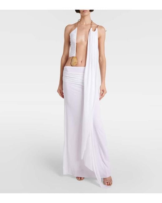 Christopher Esber White Embellished Draped Jersey Gown