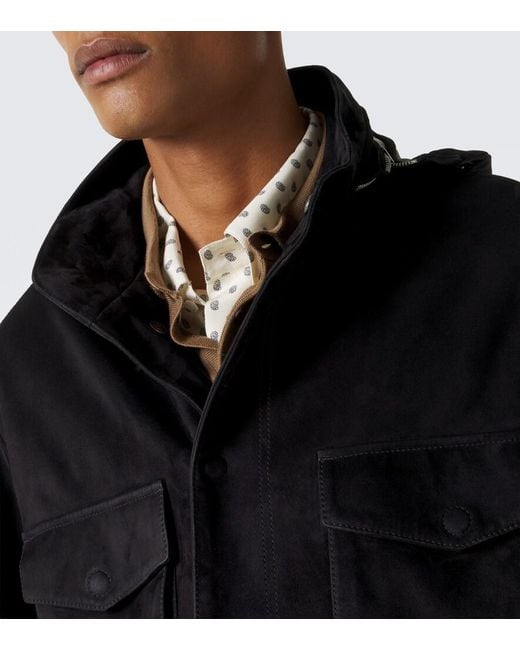 Tom Ford Black Hooded Suede Field Jacket for men