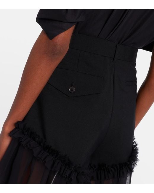 Noir Kei Ninomiya Black Ruffled Tulle And Wool Shorts