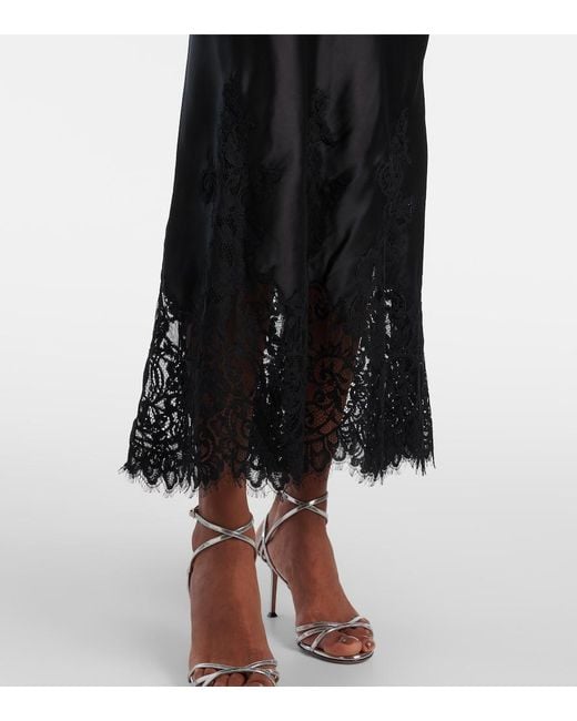Rebecca Vallance Black Tamera Lace-Trimmed Satin Slip Dress