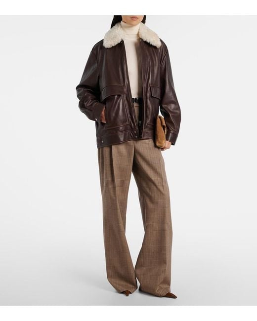 Nour Hammour Brown Drey Shearling-Trimmed Leather Jacket