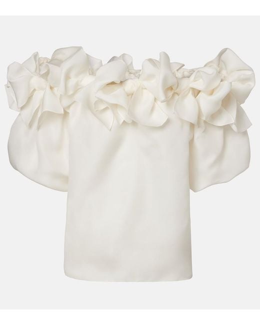Carolina Herrera White Off-Shoulder Silk Top