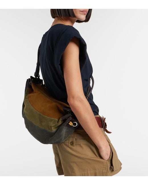 Isabel Marant Metallic Maia Medium Patchwork Suede Shoulder Bag