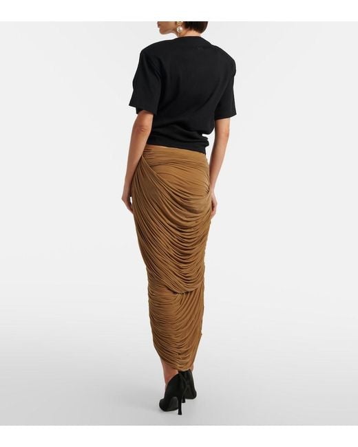 Magda Butrym Brown Draped Ruched Jersey Midi Skirt