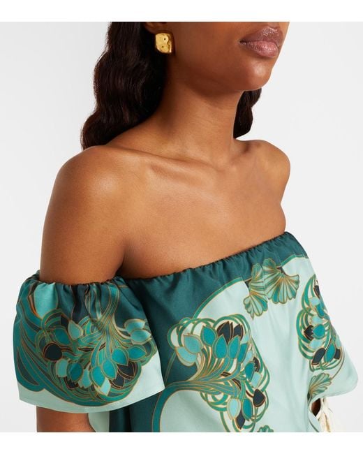 LaDoubleJ Green Sand Dollar Printed Silk Top