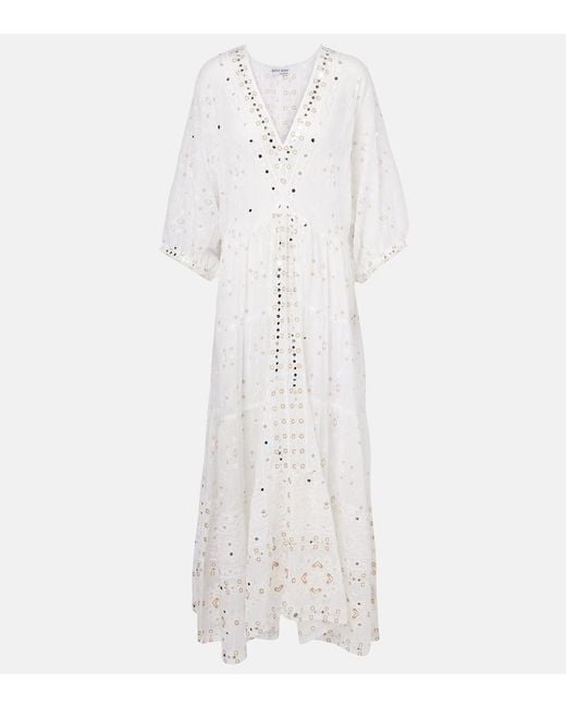 Juliet Dunn White Embroidered Cotton Maxi Dress