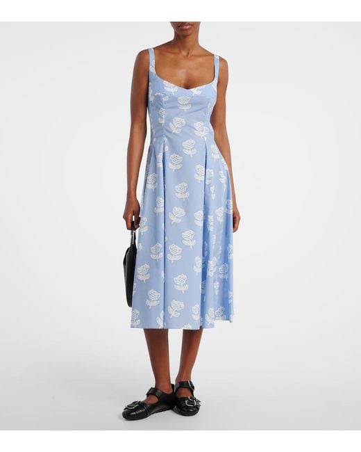 Marni Blue Floral Cotton Midi Dress