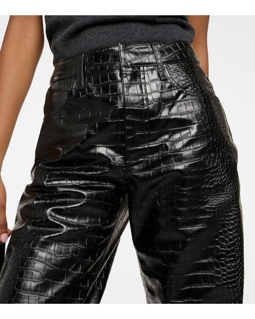 Frankie Shop Bonnie Croc-effect Faux Leather Pants in Black