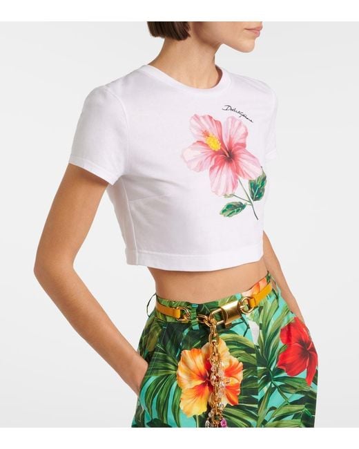 Dolce & Gabbana White Floral Cotton Crop Top