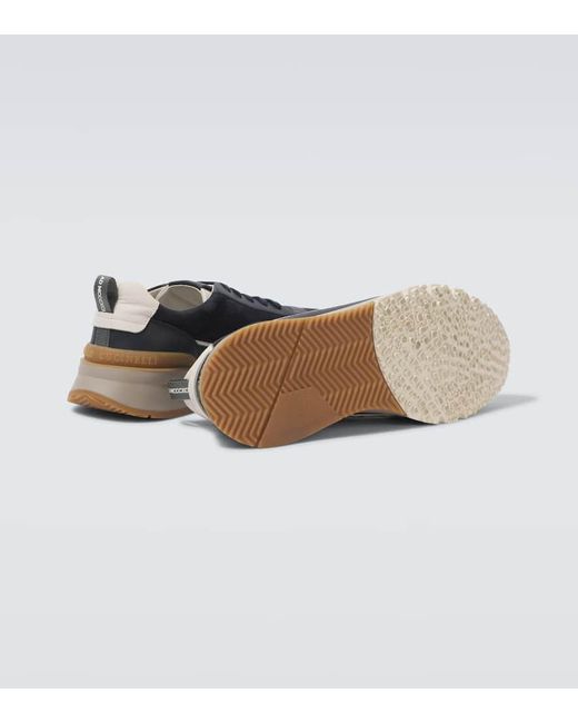 Brunello Cucinelli Blue Leather-Trimmed Suede Sneakers for men