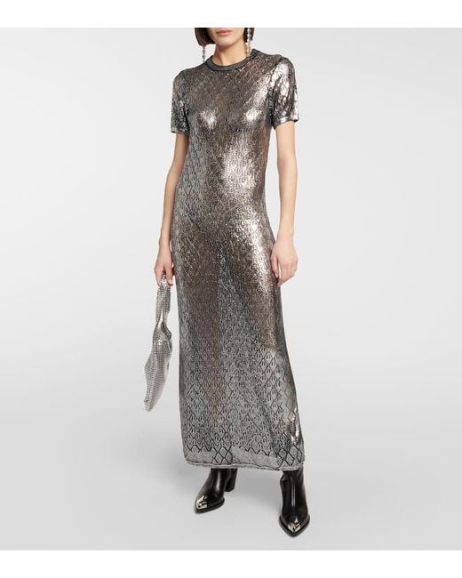 Rabanne Gray Metallic Knit Maxi Dress