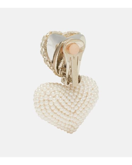 Oscar de la Renta White Crystal-Embellished Clip-On Earrings