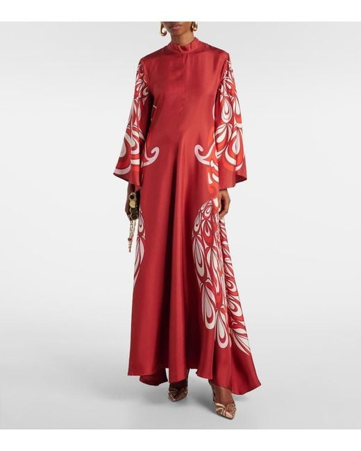 LaDoubleJ Red Magnifico Printed Silk Twill Maxi Dress