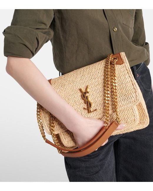 Saint Laurent Natural Niki Medium Raffia Shoulder Bag