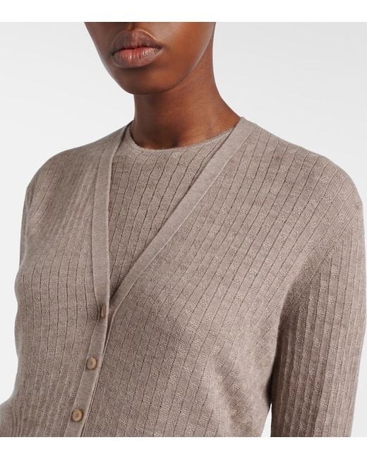 Loro Piana Brown Ribbed-Knit Cashmere And Silk Cardigan