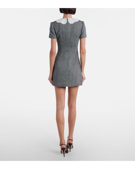 Self-Portrait Gray Herringbone Wool-Blend Minidress