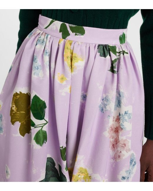 Erdem White Floral Cotton-Blend Midi Skirt