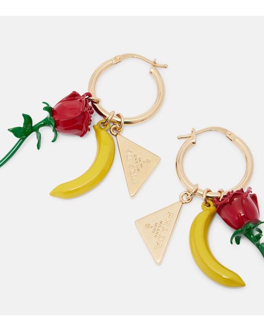 Prada Red Embellished Enamel Hoop Earrings