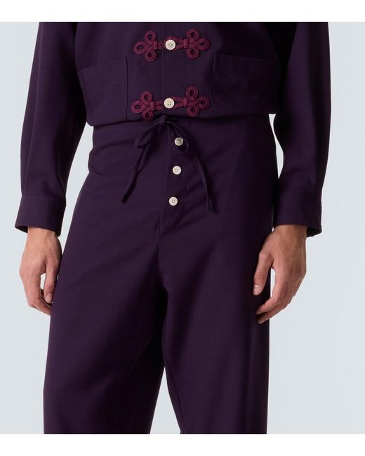 Bode Purple Astor Wool Wide-Leg Pants for men