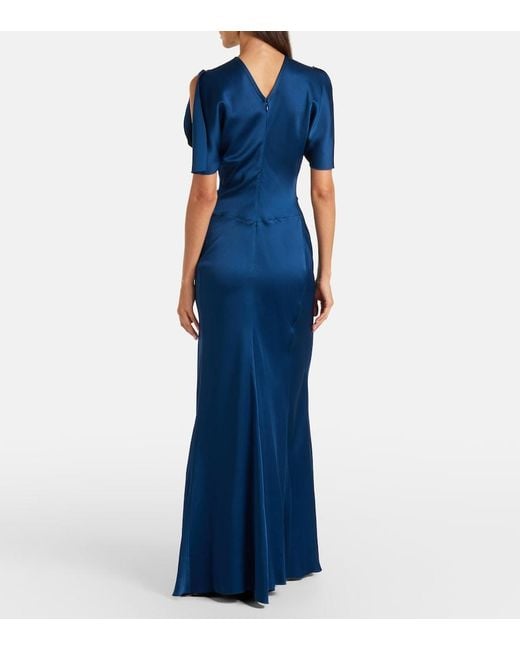 Victoria Beckham Blue Isabella Gathered Satin Gown
